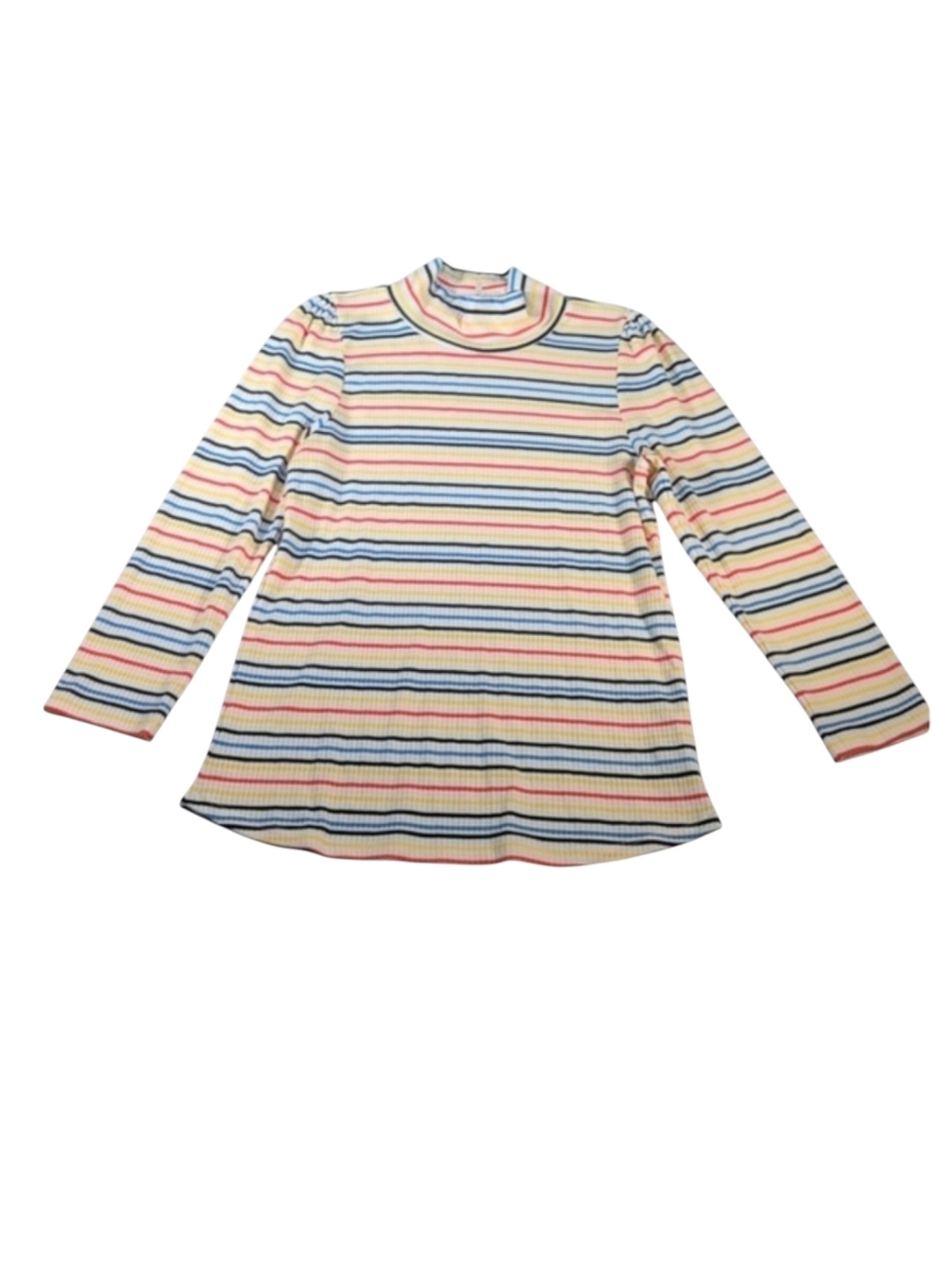 Free People Long Sleeve Striped Ribbed Shirt with Mock Turtleneck Size Large